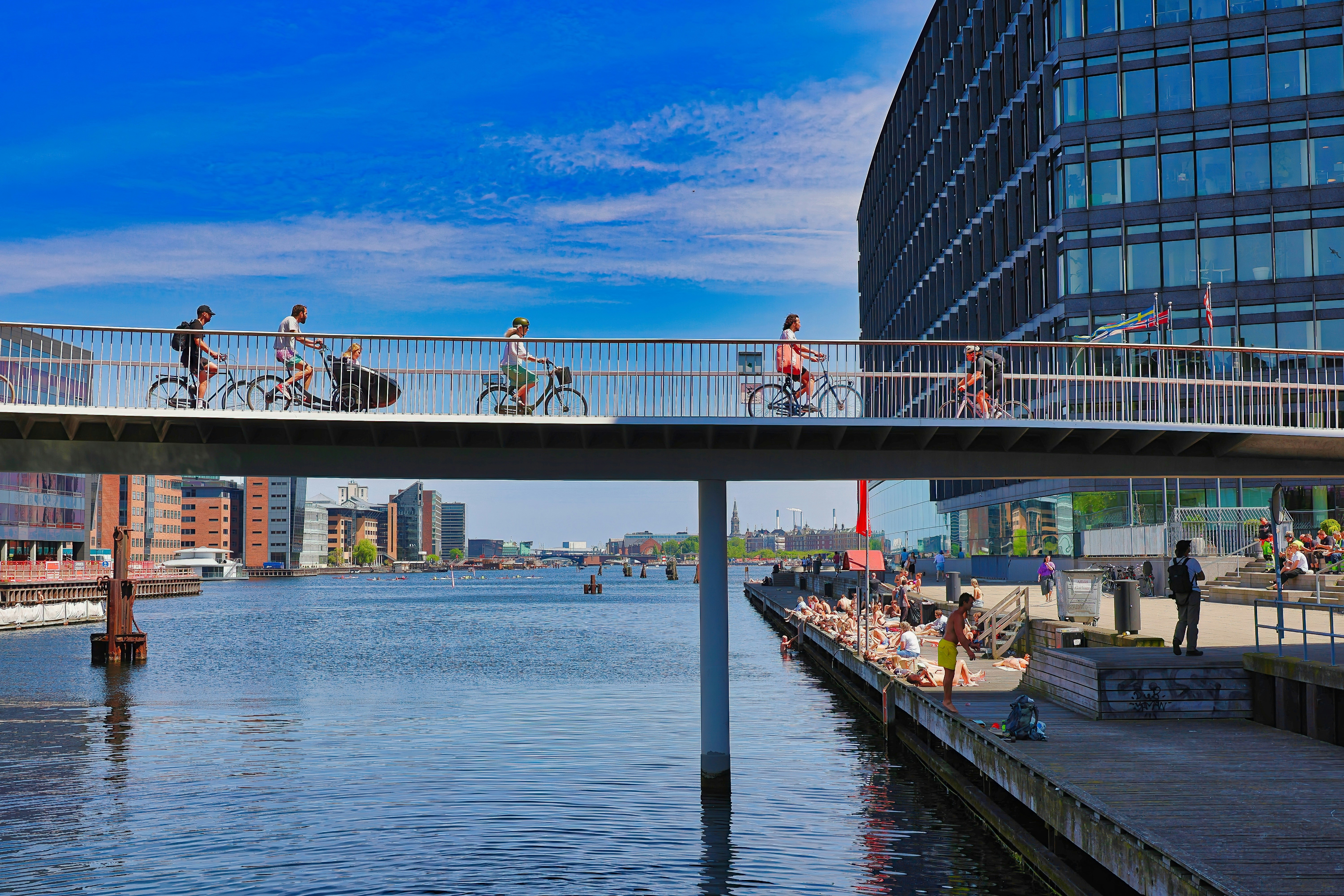 Cyclists crossing the harbour in Copenhagen